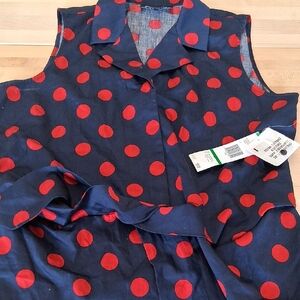 Navy Blue and Red Polka Dot Sleeveless Dress